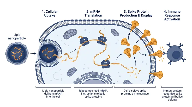 The cellular mechanism of action for mRNA-based vaccines.