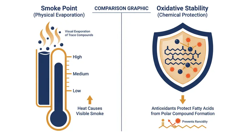 Oxidative stability, driven by antioxidants, is a far more accurate measure of an oil's safety under heat than its smoke point.