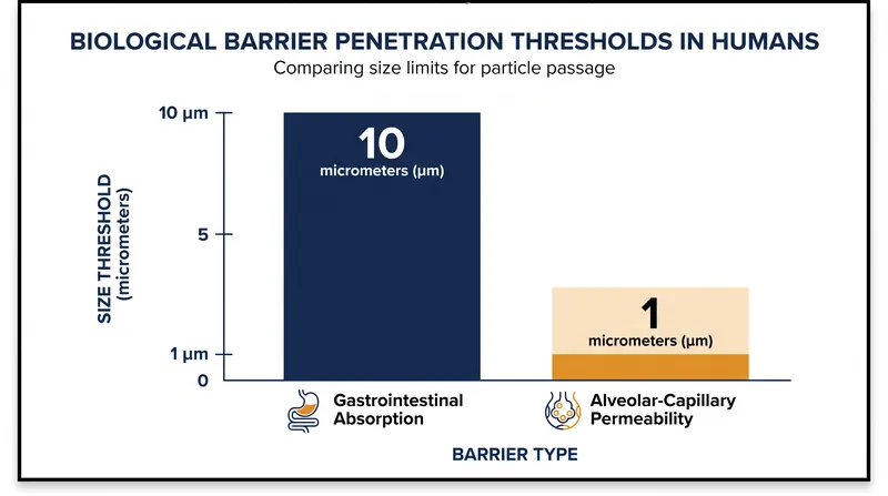 Particle size dictates the ability of microplastics to cross human biological barriers.