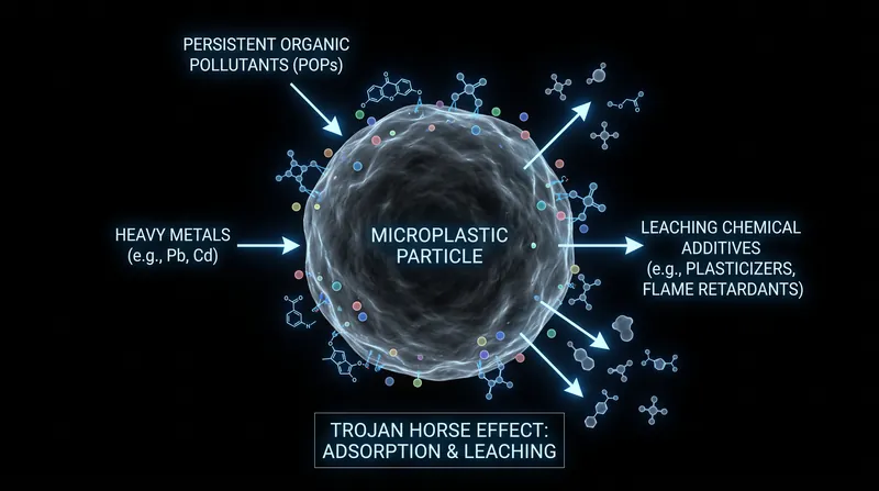 Microplastics act as delivery vehicles for environmental toxins and chemical additives.