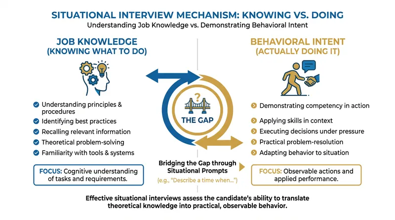 Psychologists debate whether situational interviews measure true behavioral intent or simply a candidate's cognitive job knowledge.