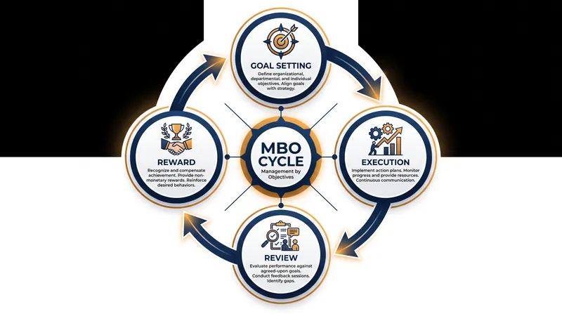 The Management by Objectives cycle focuses on quantifiable targets rather than subjective personality traits.
