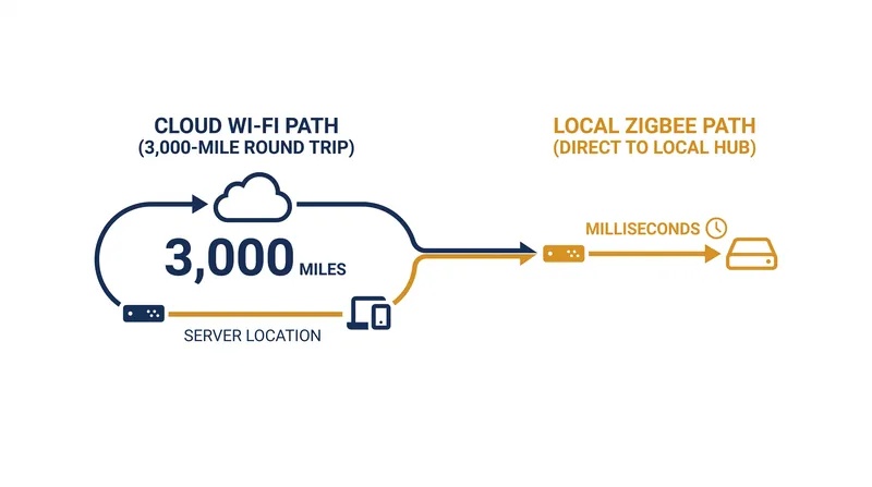 Cloud architectures require commands to travel thousands of miles to remote servers, while edge processing executes locally in milliseconds.