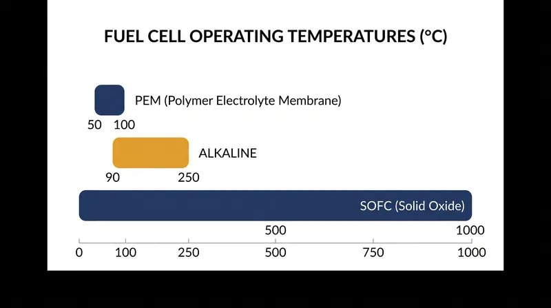 Operating temperatures dictate the materials, cost, and ideal use cases for different fuel cell architectures.