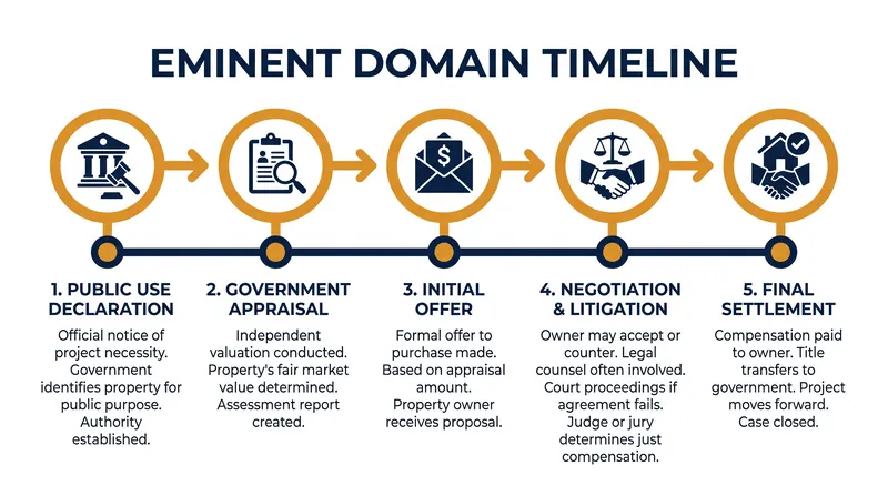 The standard procedural timeline for a government condemnation action.