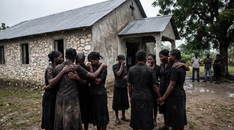 Survivors and relatives mourn the victims of the Kenscoff massacre.