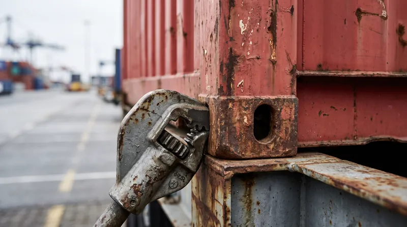 The standardized corner casting and twistlock system is the mechanical interface that makes intermodal transfer possible.