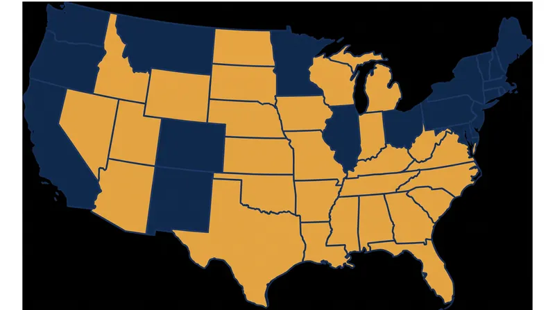 The American labor market is bifurcated by state-level Right-to-Work legislation.