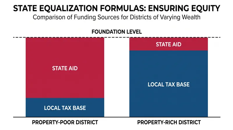 State aid formulas attempt to equalize funding by providing more money to districts with lower local property wealth.
