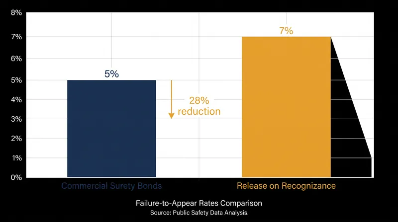 Historical data indicates that financial leverage through surety bonds reduces failure-to-appear rates.