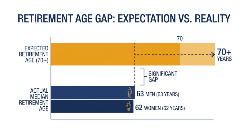 The gap between expected and actual retirement ages highlights the fragility of relying on an extended career.