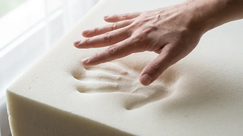 Viscoelastic foam reduces peak pressure by contouring to the body, spreading weight over a larger surface area.