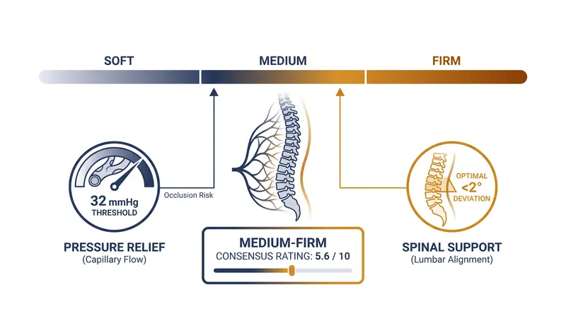 The biomechanical sweet spot requires balancing spinal deviation against surface pressure.
