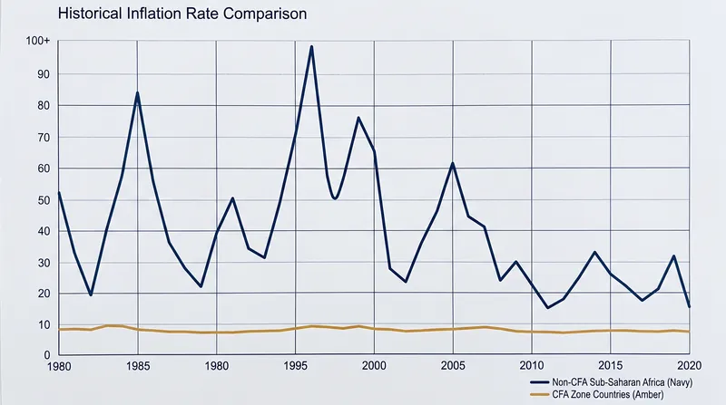 The primary economic benefit of the CFA franc has been the suppression of inflation compared to regional peers.