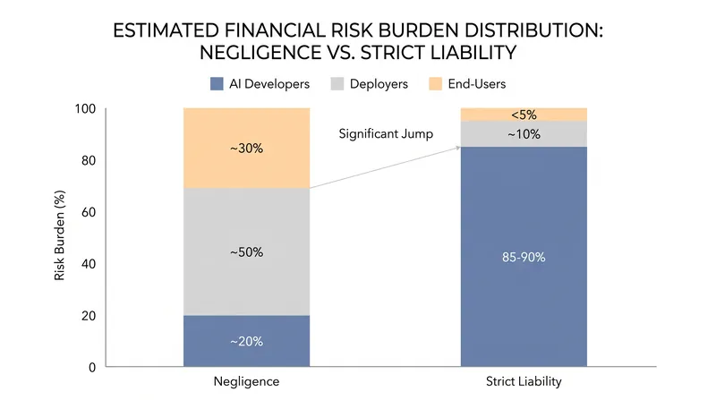 Strict liability frameworks transfer the vast majority of financial risk to foundation model developers.