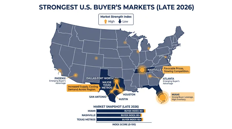 Sunbelt cities like Miami and Nashville are leading the transition into buyer-friendly territory.
