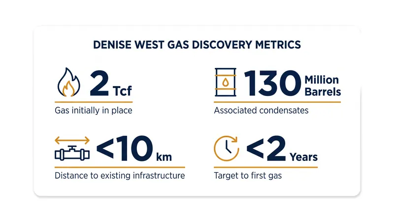 Key metrics for the Denise West offshore gas discovery.