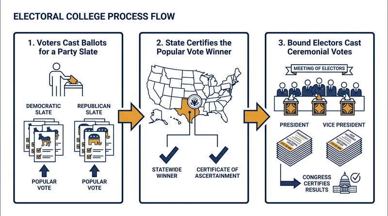 The modern mechanism of the Electoral College binds the final vote directly to the state's certified popular vote.
