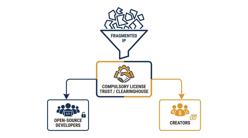 Legal scholars propose structural clearinghouses to reduce transaction costs and unfreeze the AI development market.