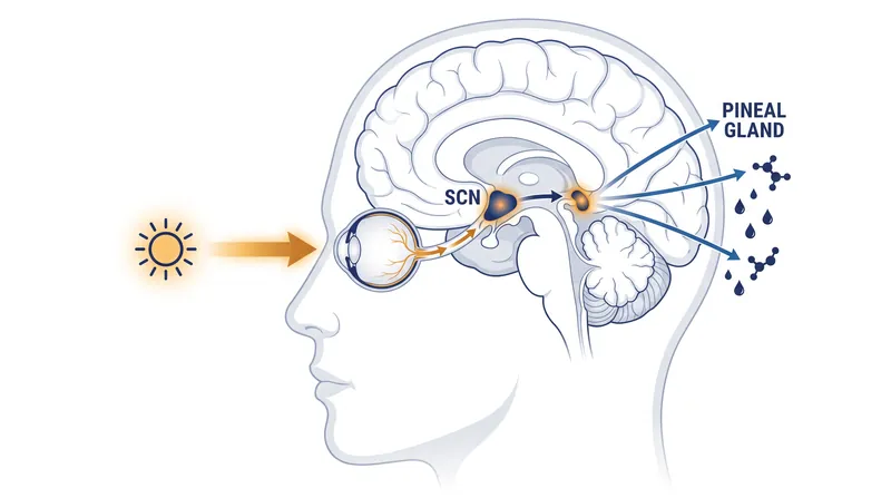 The suprachiasmatic nucleus acts as the body's master clock, using light to regulate hormone production.