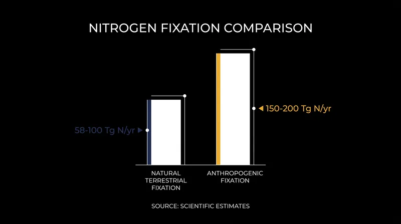 Human activity now introduces roughly twice as much reactive nitrogen into the biosphere as all natural terrestrial processes combined.