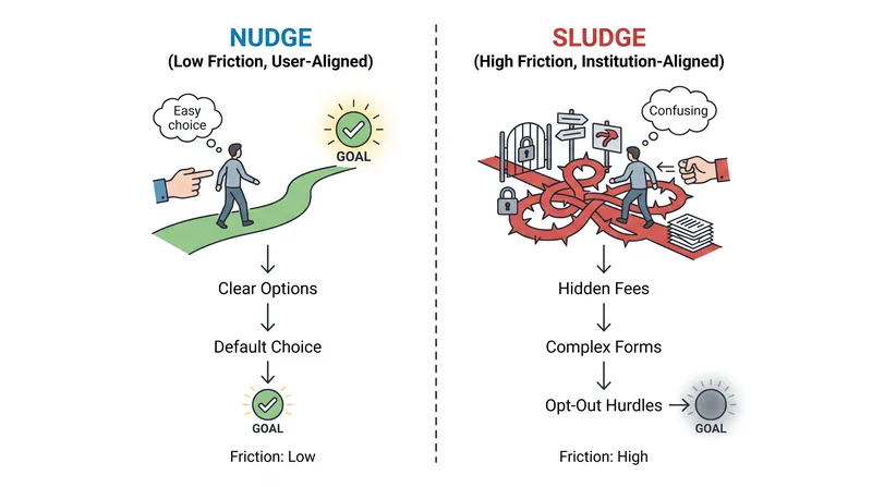 The ethical boundary between a nudge and a sludge depends on alignment with the user's goals.