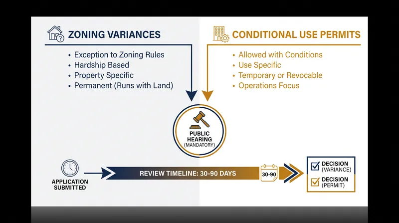 The core differences between variances and conditional use permits.