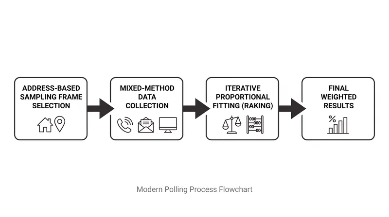 The lifecycle of a rigorous public opinion survey, from sampling frame to final weighted data.