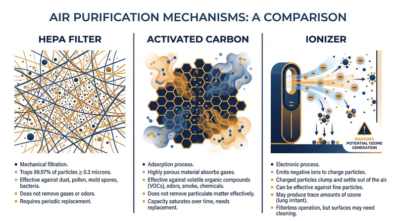 Different filtration technologies target entirely different classes of indoor pollutants.