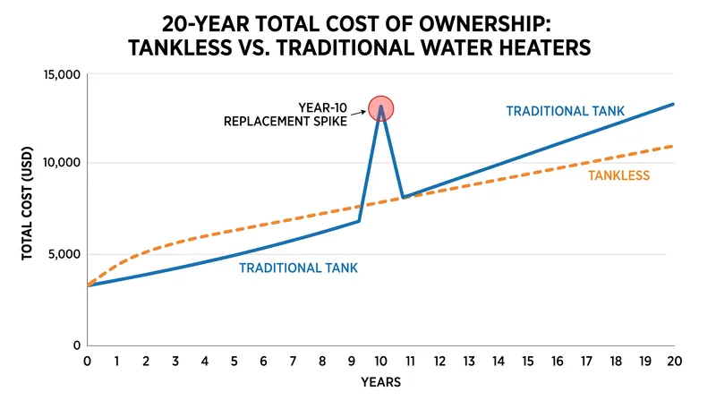 The true financial advantage of a tankless system emerges when it outlasts the typical 10-year replacement cycle of a traditional tank.