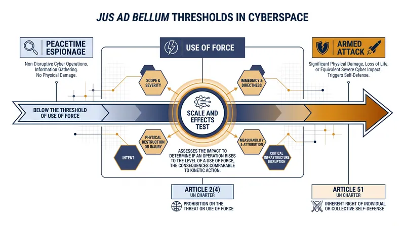 The legal threshold for an armed attack in cyberspace relies heavily on the scale and effects of the operation.