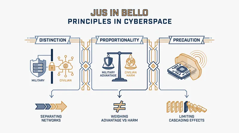 International Humanitarian Law requires militaries to apply the principles of distinction and proportionality to digital targets.