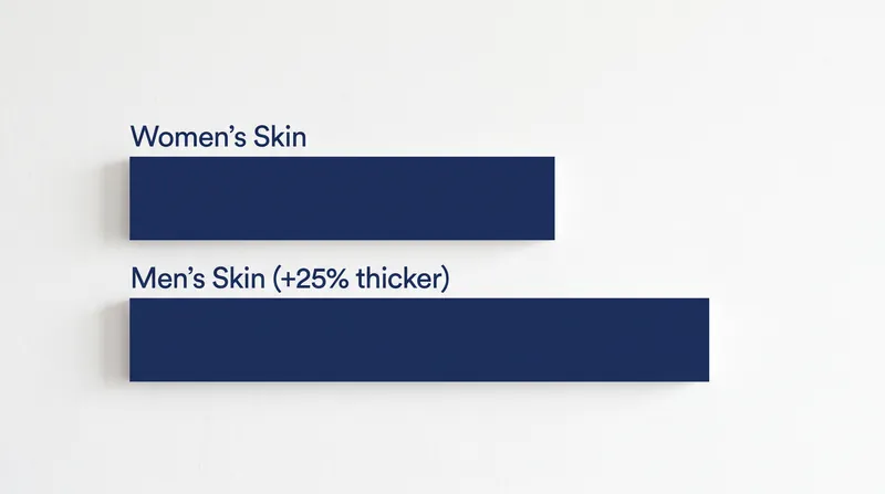Men's skin is approximately 25% thicker than women's, requiring targeted cell turnover strategies.
