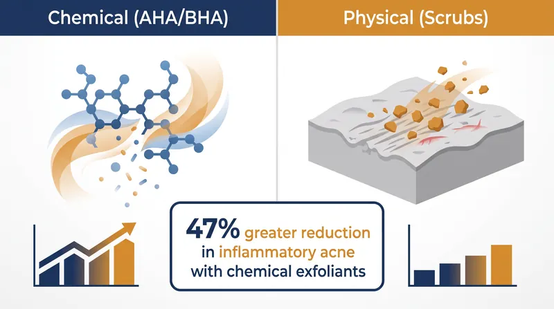 Chemical exfoliants dissolve the bonds between dead cells, while physical scrubs manually abrade the surface.