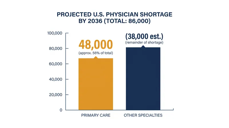 More than half of the projected physician shortage is concentrated in primary care.