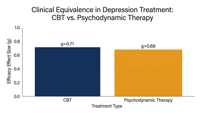 Meta-analyses reveal that the difference in symptom reduction between the two therapies is statistically negligible.
