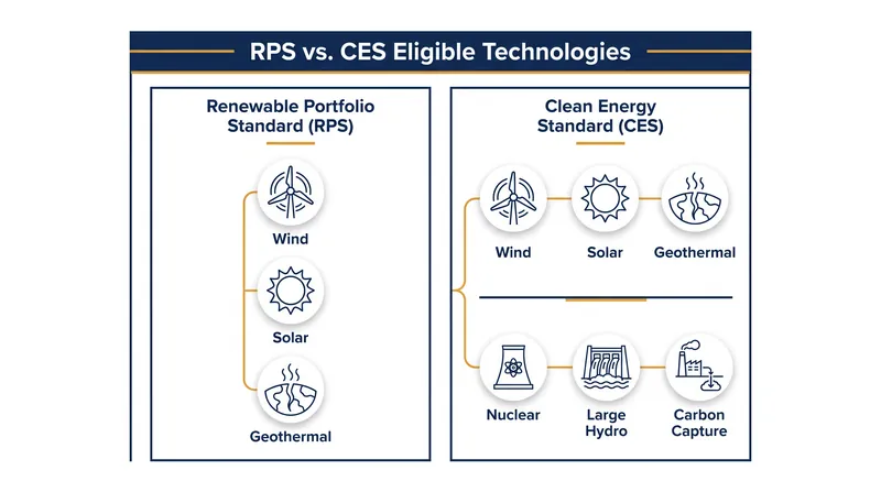 CES frameworks expand compliance eligibility to include firm, zero-carbon generation sources like nuclear and carbon capture.