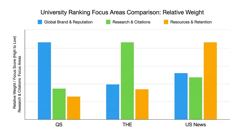 Each ranking system is built on a distinct mathematical formula that rewards entirely different institutional behaviors.