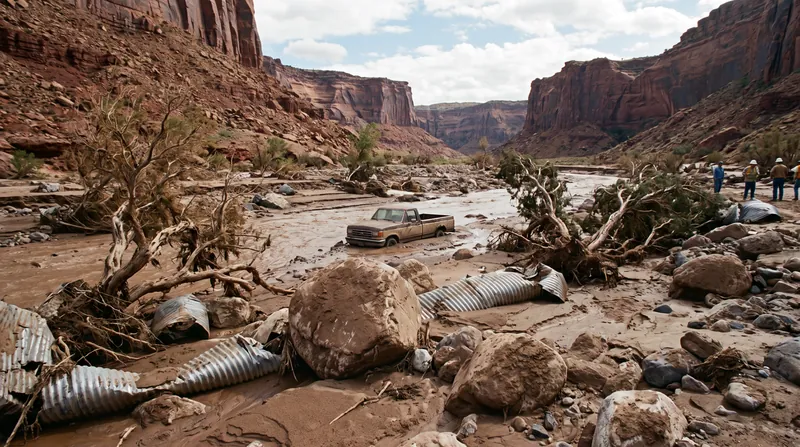 The deluge swept heavy debris into the Colorado River and knocked out the Transcanyon Waterline, the park's sole water source.