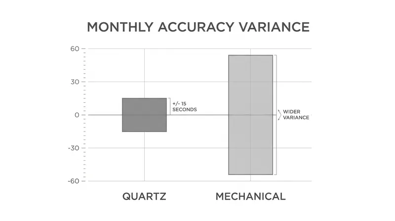 Quartz movements offer exponentially higher timekeeping accuracy than traditional mechanical systems.