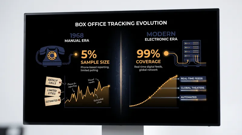 The shift from manual telephone polling to electronic reporting drastically increased the sample size of theatrical data.