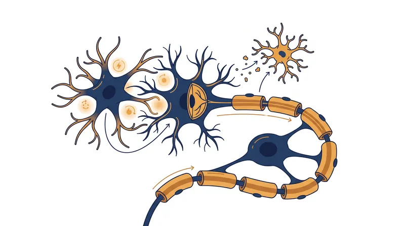 The glial ecosystem: Astrocytes provide metabolic support, microglia act as immune sentinels, and oligodendrocytes insulate neural wiring.
