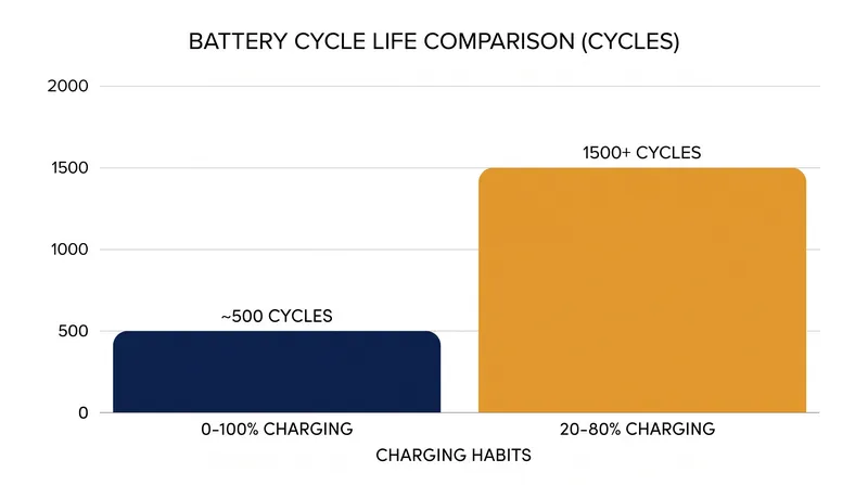 Shallow discharge cycles significantly outperform deep 0-100% cycles.
