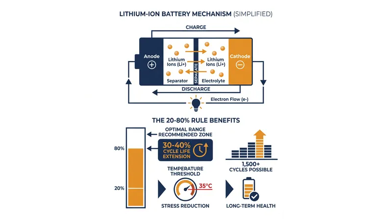 How the 20-80% charging rule reduces voltage stress and extends cycle life.