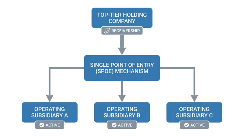 Under SPOE, the holding company absorbs the losses while operating subsidiaries continue to serve the real economy.