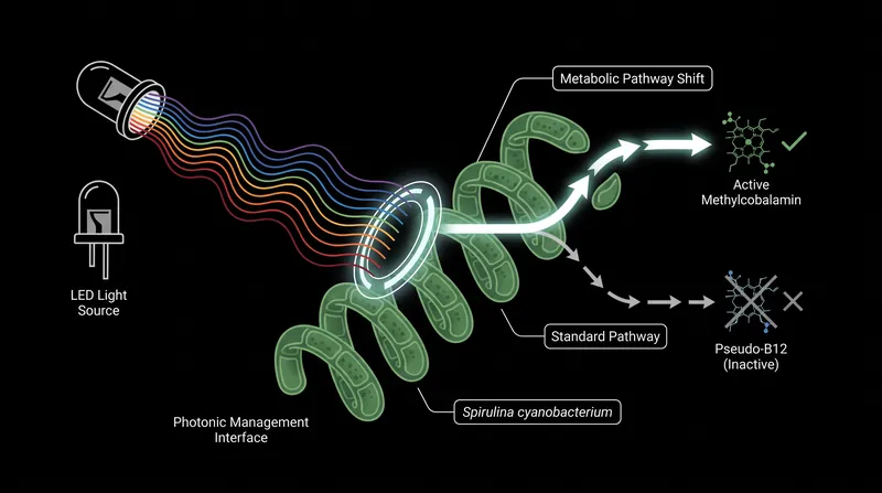 By shifting light spectra, researchers forced the algae to synthesize active cobalamin instead of the unusable pseudo-vitamin.