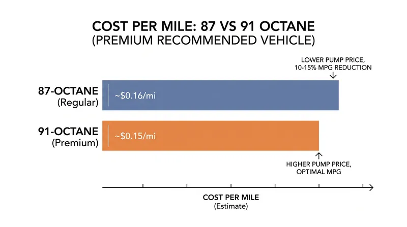 Efficiency losses from retarded ignition timing often cancel out the pump savings of using regular gas in a premium-recommended engine.