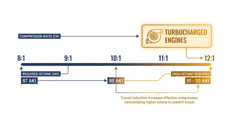 Higher compression ratios require higher octane to prevent premature detonation.