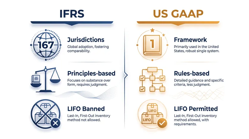 Key structural differences between the two dominant accounting frameworks.