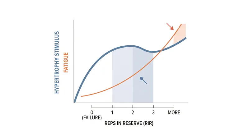 Training close to failure (1-3 RIR) provides a similar growth stimulus to absolute failure, but with significantly less fatigue.